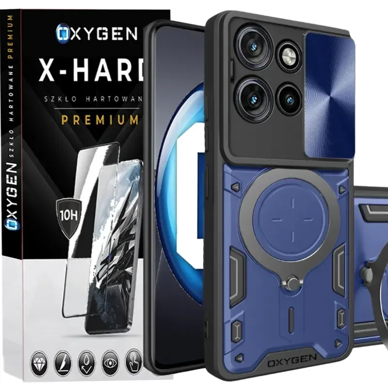 Etui na telefon Motorola Edge 50 Neo Niebieskie Oxygen RR + Szkło Hartowane X-HARD
