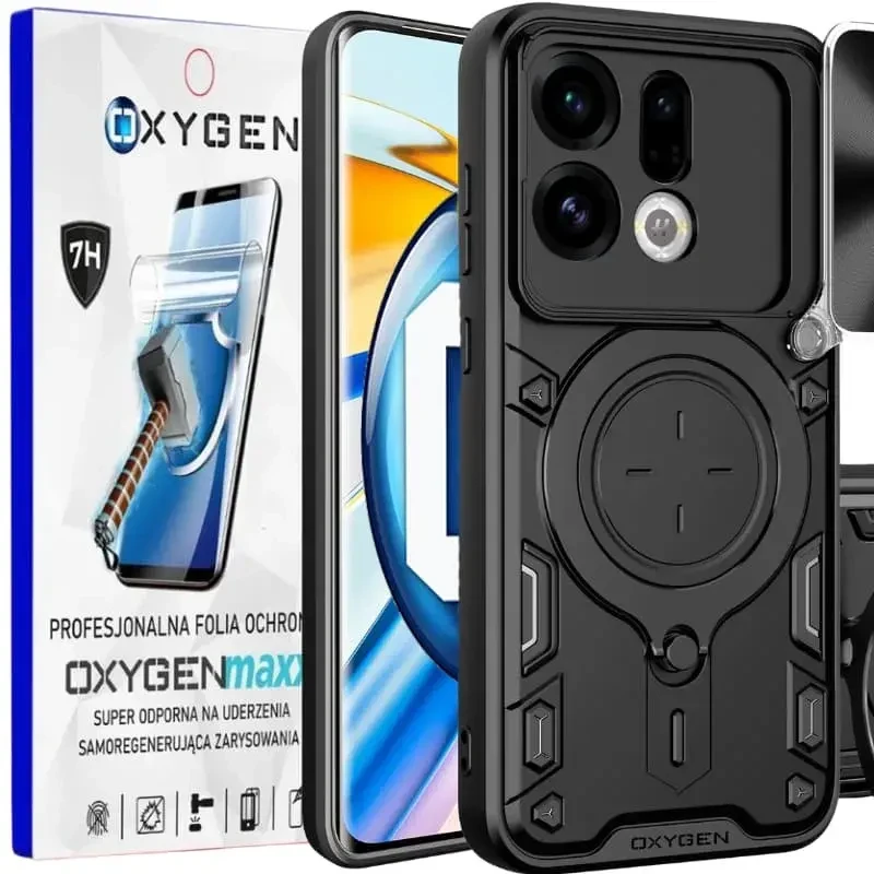 Etui na telefon Oppo Find X9 Czarne Oxygen RR + Super Folia