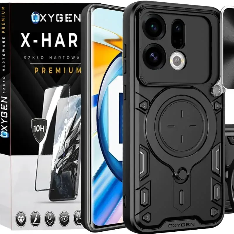 Etui na telefon Oppo Find X9 Czarne Oxygen RR + Szkło Hartowane X-HARD