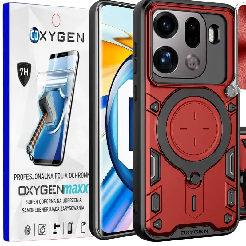 Etui na telefon Oppo Find X9 Pro Czerwone Oxygen RR + Super Folia