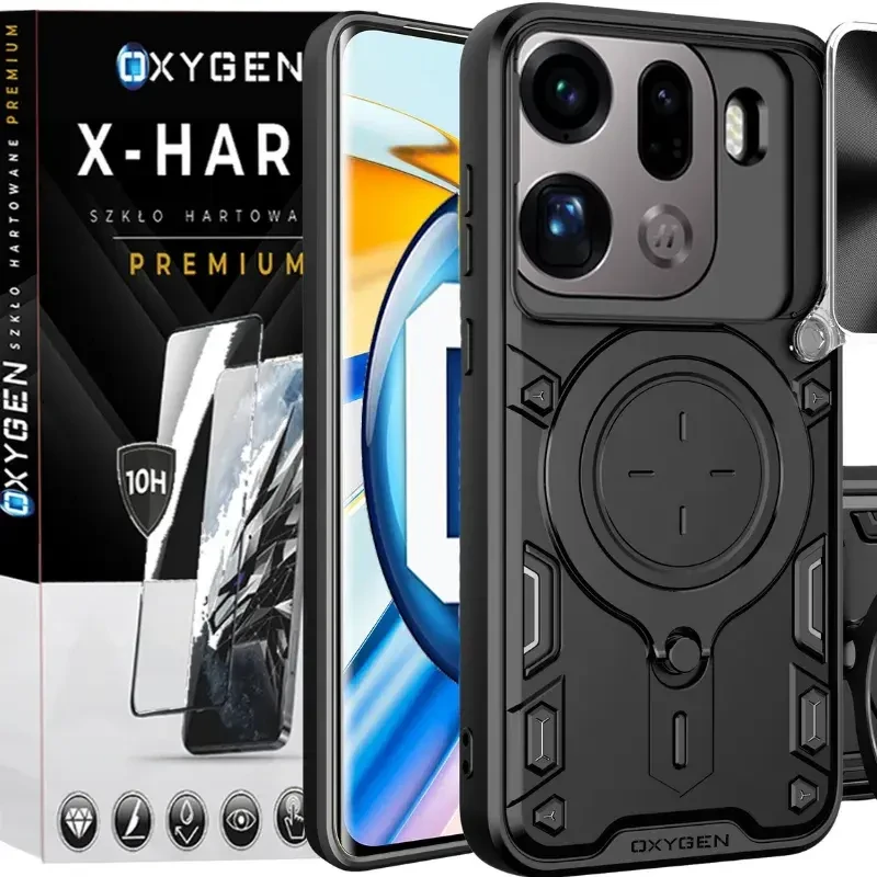 Etui na telefon Oppo Find X9 Pro Czarne Oxygen RR + Szkło Hartowane X-HARD