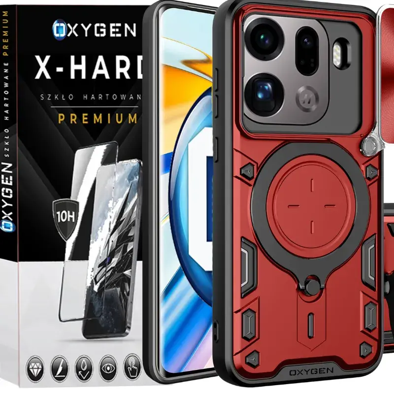 Etui na telefon Oppo Find X9 Pro Czerwone Oxygen RR + Szkło Hartowane X-HARD