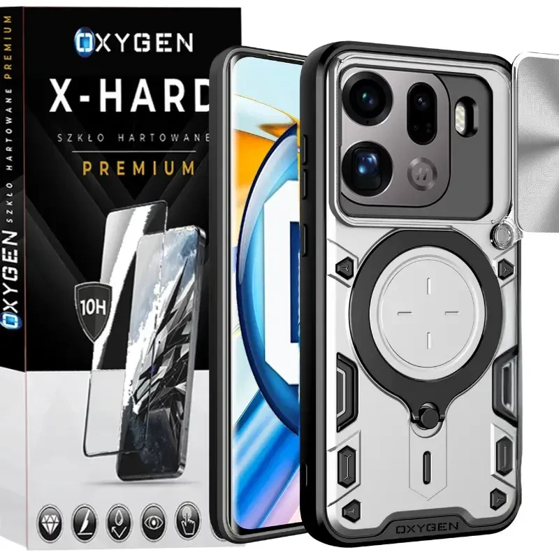 Etui na telefon Oppo Find X9 Pro Srebrne Oxygen RR + Szkło Hartowane X-HARD