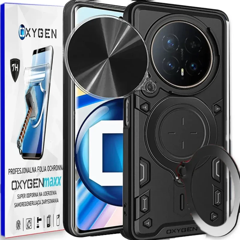 Etui na telefon Honor Magic8 Pro Czarne Oxygen RR + Super Folia
