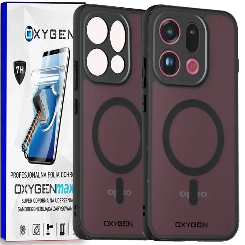 Etui na telefon Oppo Find X9 Czarne Oxygen MAGSafe + Super Folia