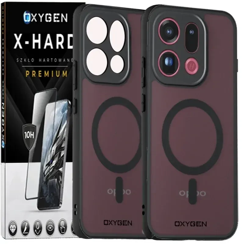 Etui na telefon Oppo Find X9 Czarne Oxygen MAGSafe + Szkło Hartowane X-HARD