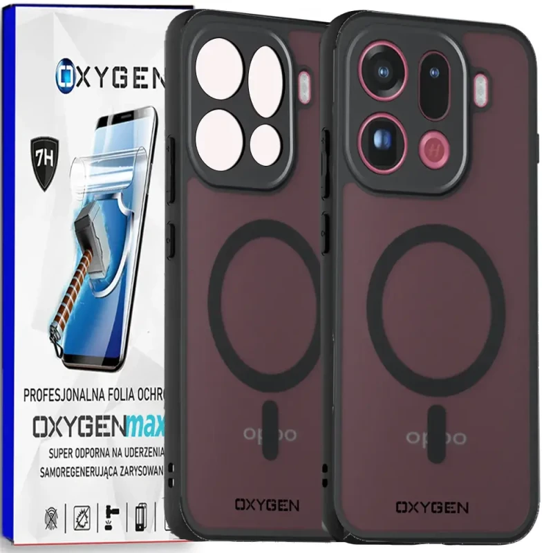 Etui na telefon Oppo Find X9 Pro Czarne Oxygen MAGSafe + Super Folia