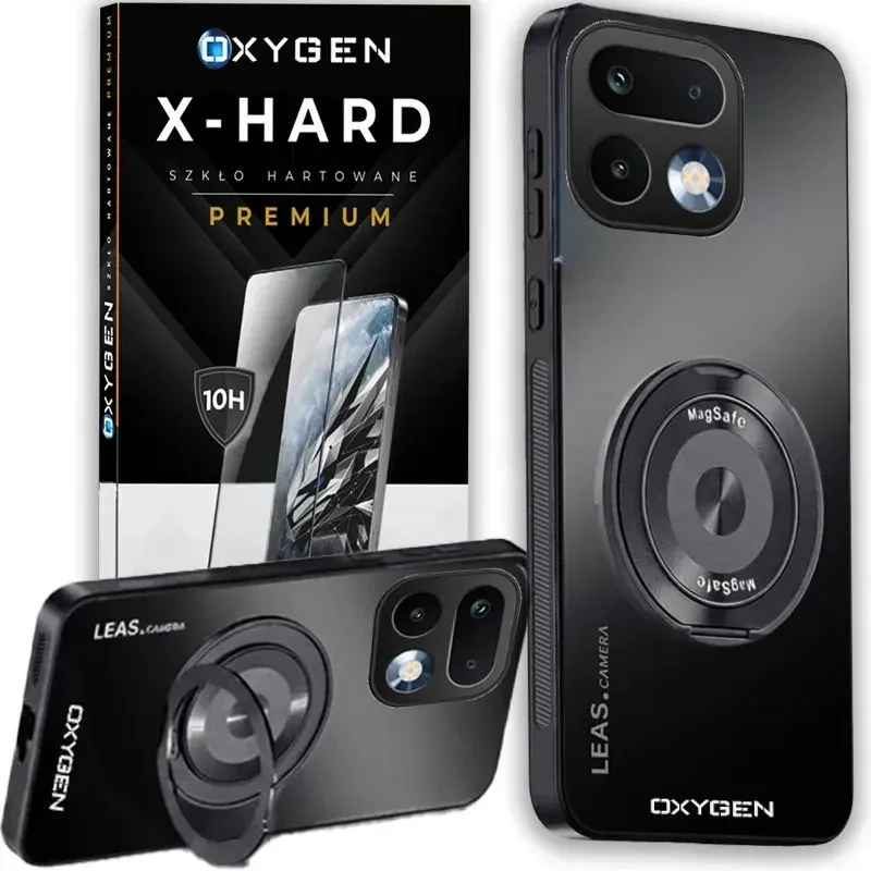 Etui na telefon Realme 16 Pro 5G Czarne Oxygen LeaS MAGSafe + Szkło Hartowane X-HARD