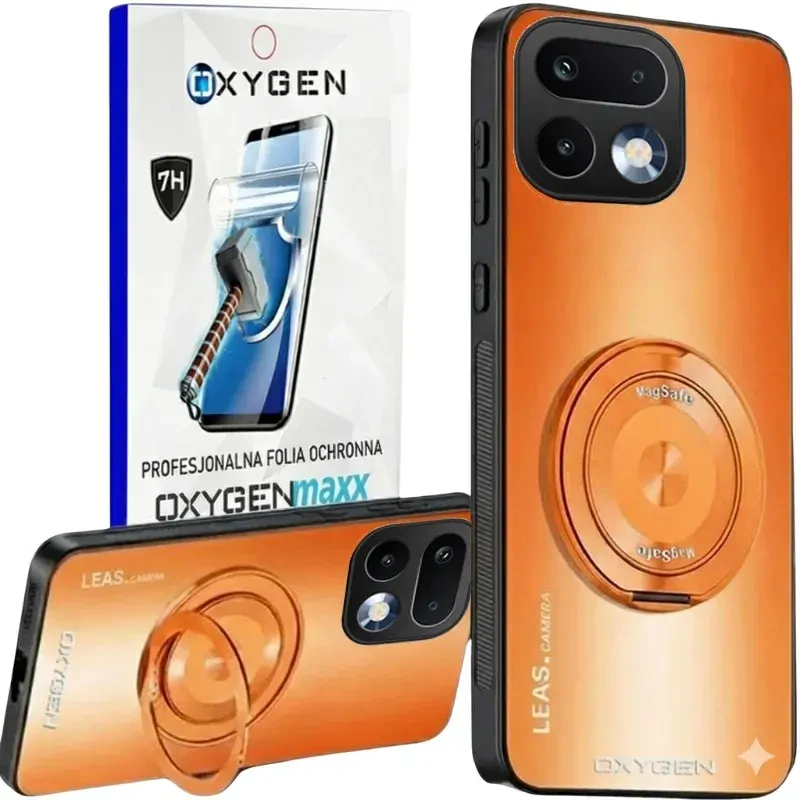 Etui na telefon Realme 16 Pro Plus 5G Pomarańczowe Oxygen LeaS MAGSafe  + Super Folia