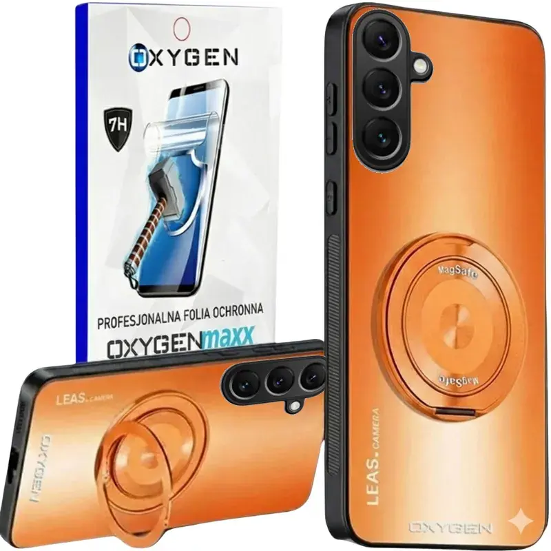Etui na telefon Samsung Galaxy A37 Pomarańczowe Oxygen LeaS MAGSafe  + Super Folia