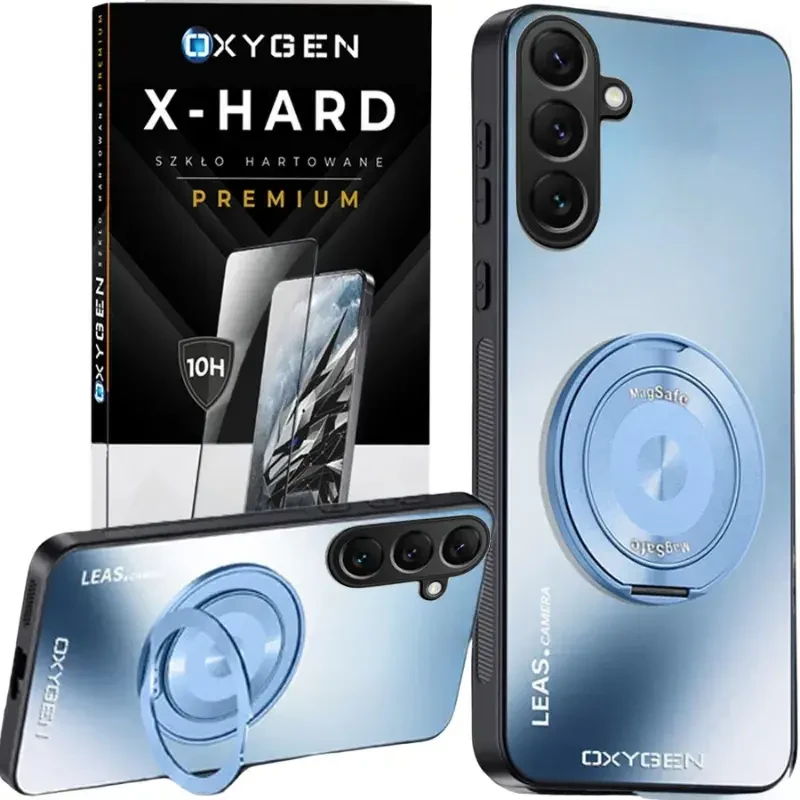 Etui na telefon Samsung Galaxy A37 Niebieskie Oxygen LeaS MAGSafe + Szkło Hartowane X-HARD