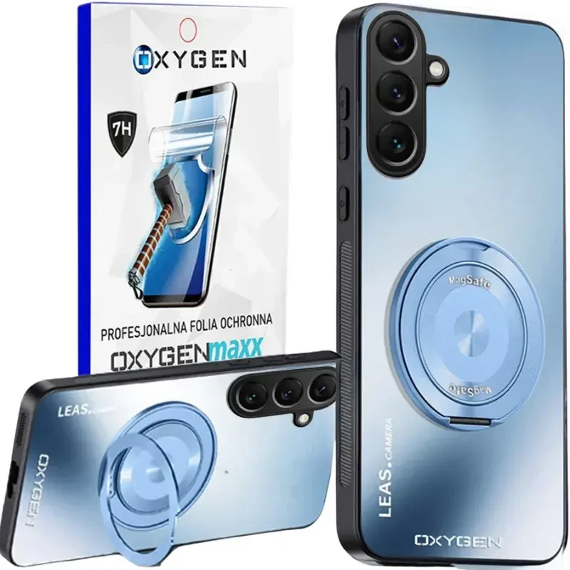 Etui na telefon Samsung Galaxy A57 Niebieskie Oxygen LeaS MAGSafe  + Super Folia