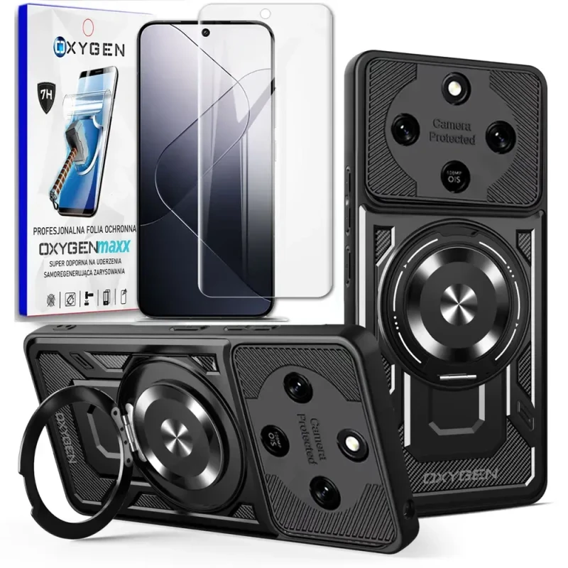 Etui na telefon Honor Magic8 Lite Czarne Oxygen RR MAGSafe + Super Folia