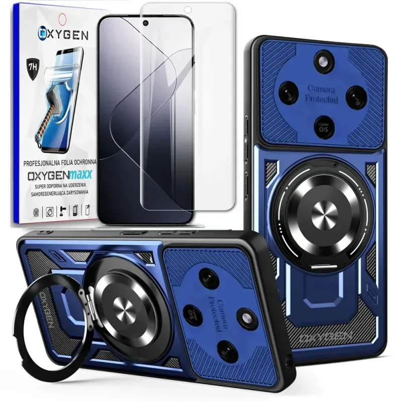 Etui na telefon Honor Magic8 Lite Niebieskie Oxygen RR MAGSafe + Super Folia