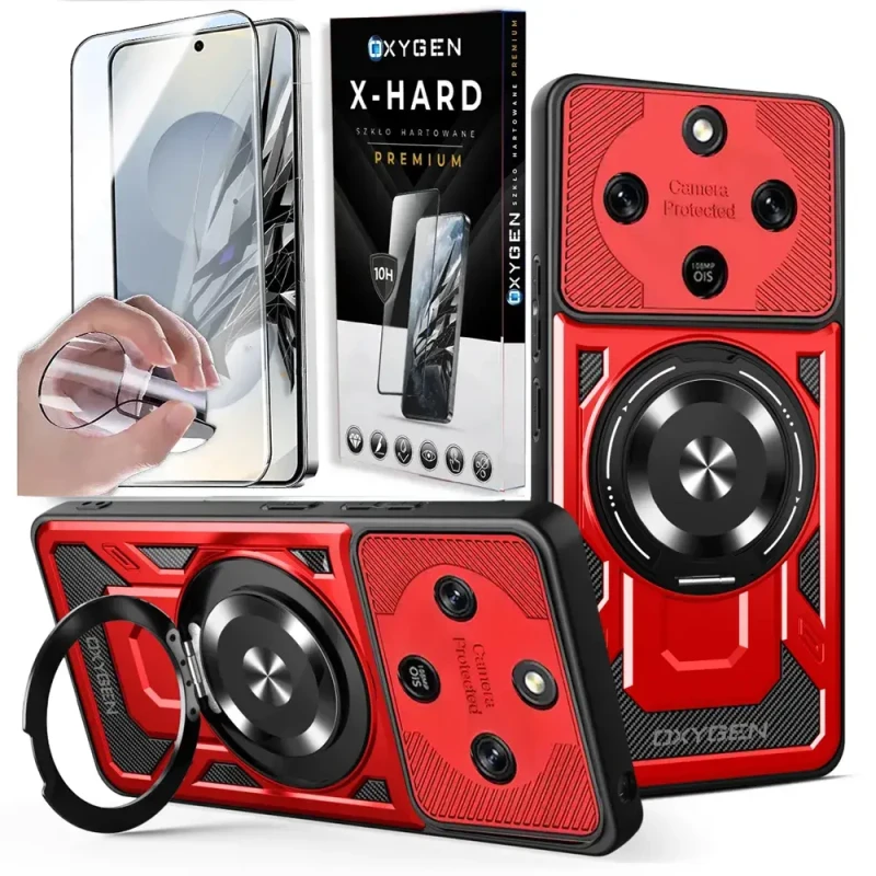 Etui na telefon Honor Magic8 Lite Czerwone Oxygen RR MAGSafe + Szkło Hartowane X-HARD