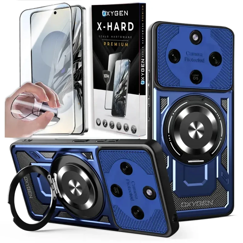 Etui na telefon Honor Magic8 Lite Niebieskie Oxygen RR MAGSafe + Szkło Hartowane X-HARD