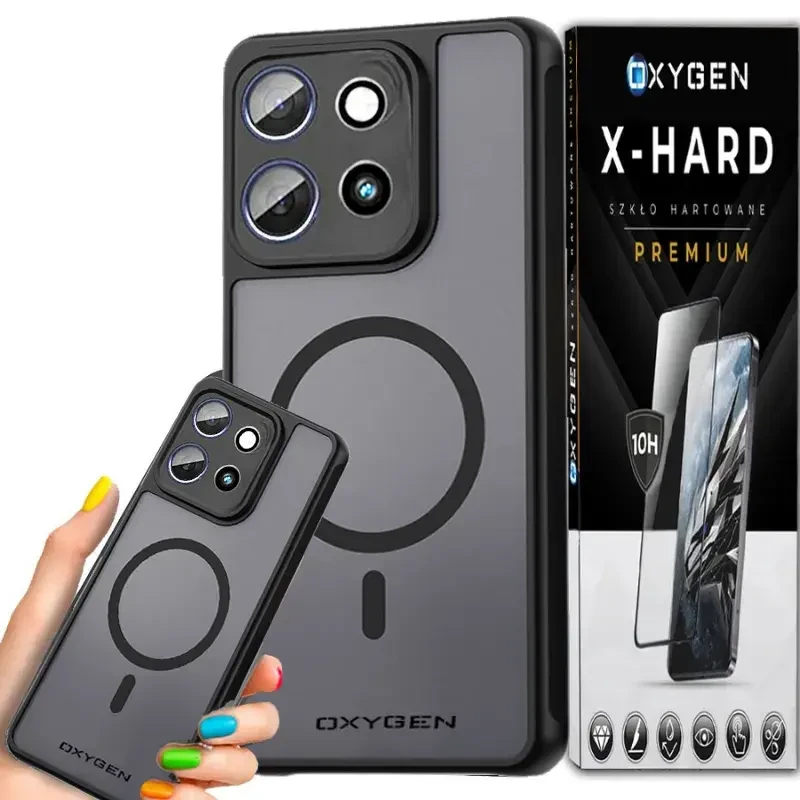 Etui na telefon Motorola Edge 60 Neo Czarne Oxygen MAT MAGSafe + Szkło Hartowane X-HARD