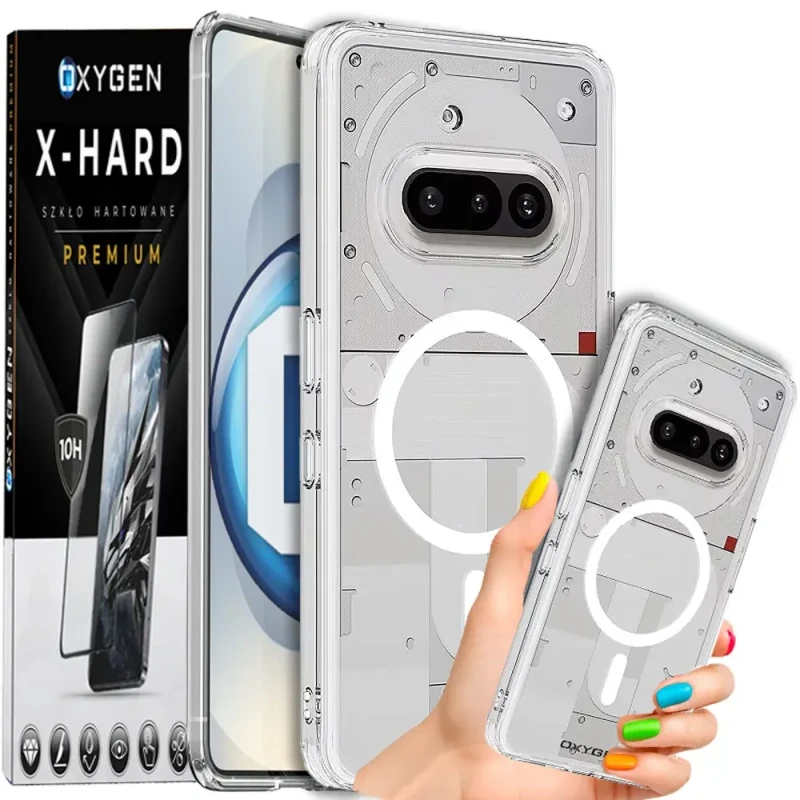 Etui na telefon Nothing Phone 3A Bezbarwne Oxygen PURE MAGSafe + Szkło Hartowane X-HARD