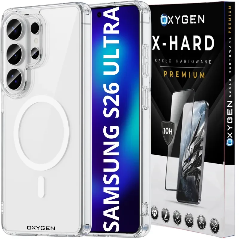 Etui na telefon Samsung Galaxy S26 ULTRA Bezbarwne Oxygen PURE MAGSafe + Szkło Hartowane X-HARD