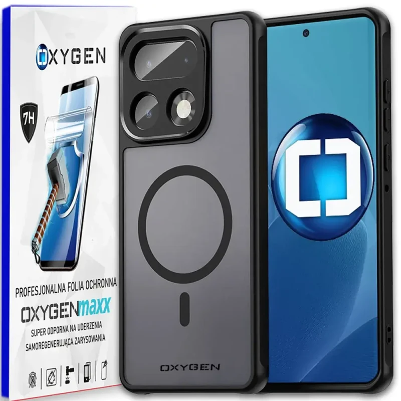 Etui na telefon Realme 16 Pro Plus 5G Czarne Oxygen MAT MAGSafe + Super Folia