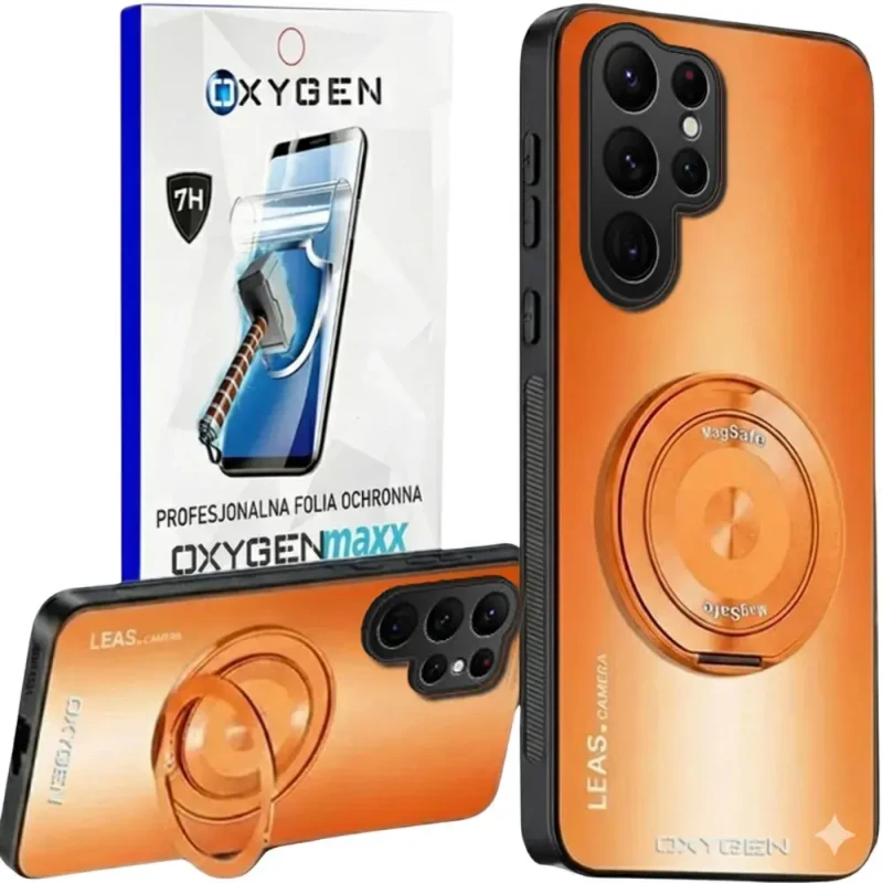 Etui na telefon Samsung Galaxy S26 ULTRA Pomarańczowe Oxygen LeaS MAGSafe  + Super Folia