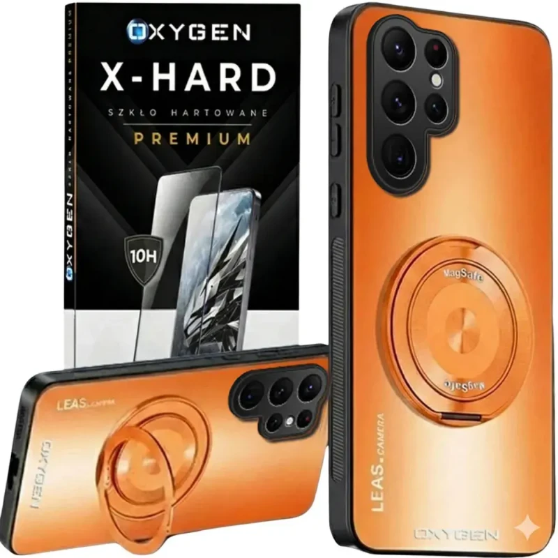 Etui na telefon Samsung Galaxy S26 ULTRA Pomarańczowe  Oxygen LeaS MAGSafe  + Szkło Hartowane X-HARD