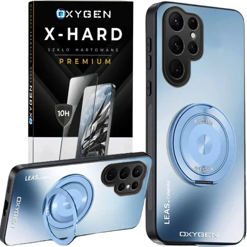 Etui na telefon Samsung Galaxy S26 ULTRA Niebieskie  Oxygen LeaS MAGSafe  + Szkło Hartowane X-HARD