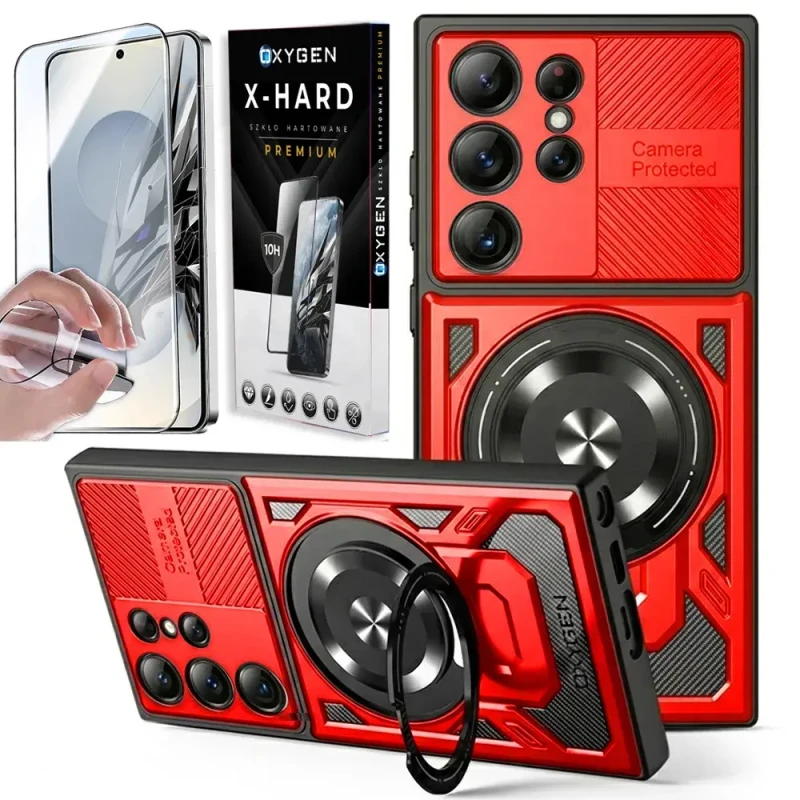 Etui na telefon Samsung Galaxy S26 ULTRA Czerwone Oxygen RR MAGSafe + Szkło Hartowane X-HARD
