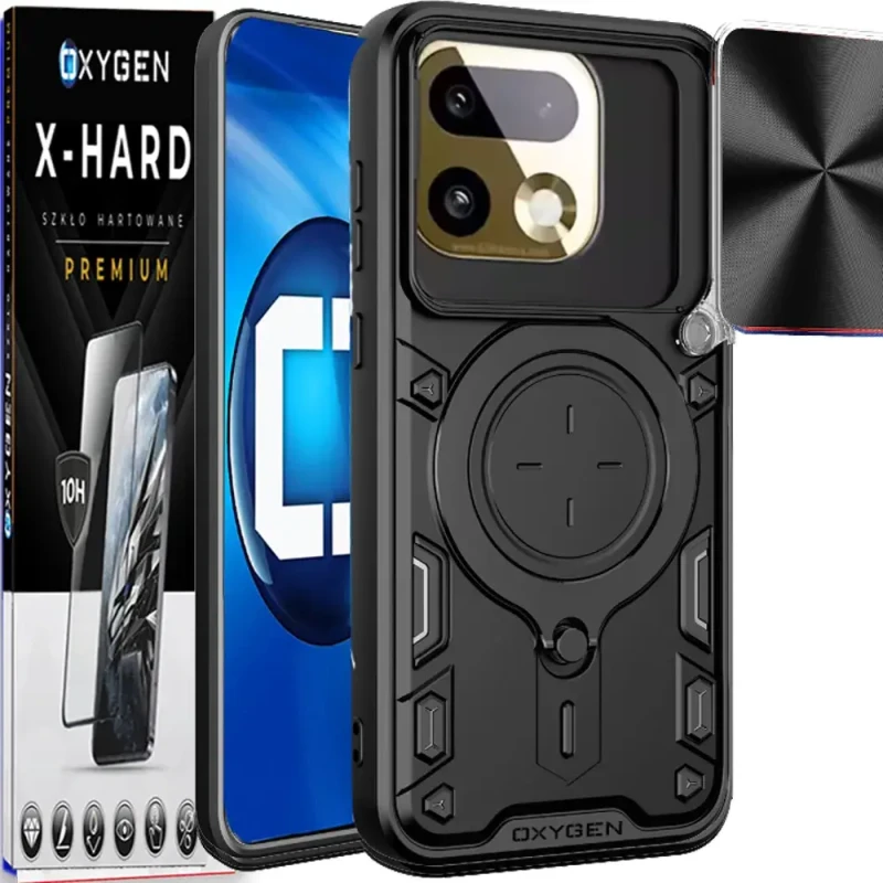 Etui na telefon Realme 16 Pro 5G Czarne Oxygen RR + Szkło Hartowane X-HARD