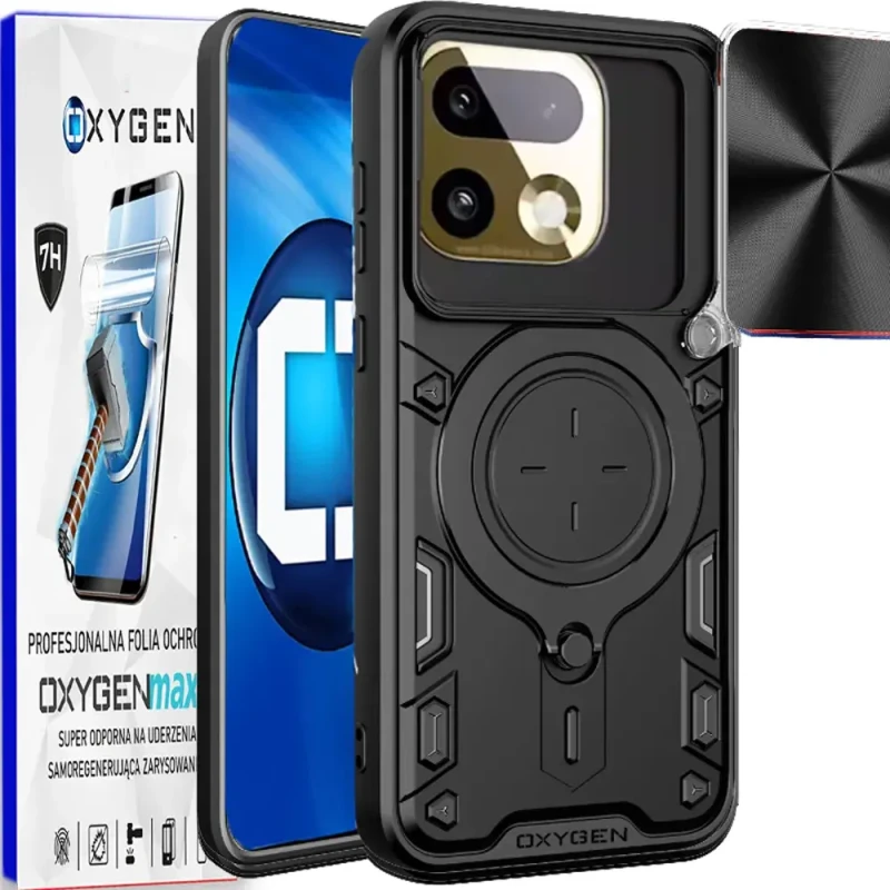 Etui na telefon Realme 16 Pro Plus 5G Czarne Oxygen RR + Super Folia