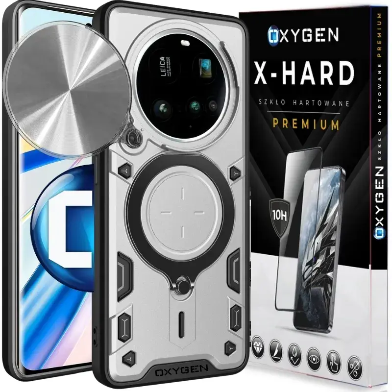 Etui na telefon Xiaomi 17 Ultra Srebrne Oxygen RR + Szkło Hartowane X-HARD