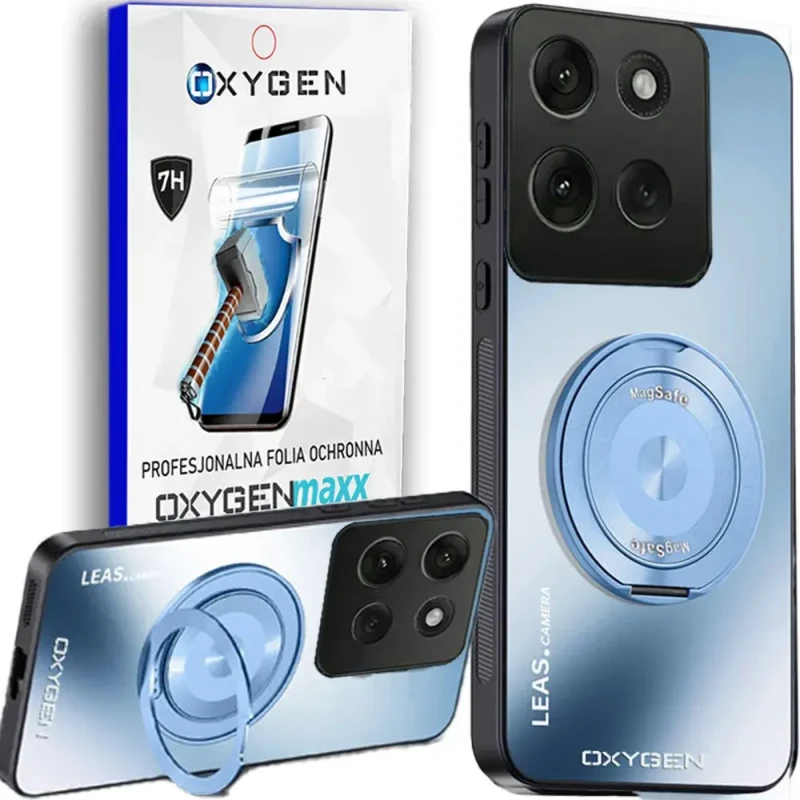 Etui na telefon Motorola Edge 70 Fusion Niebieskie Oxygen LeaS MAGSafe  + Super Folia