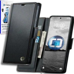 Etui na telefon Xiaomi 17 Ultra Czarne Oxygen BooK Skórzane + Super Folia