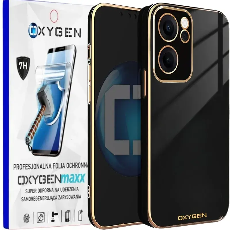 Etui na telefon Oppo Reno15 Pro Oxygen GLOW Czarne + Super Folia