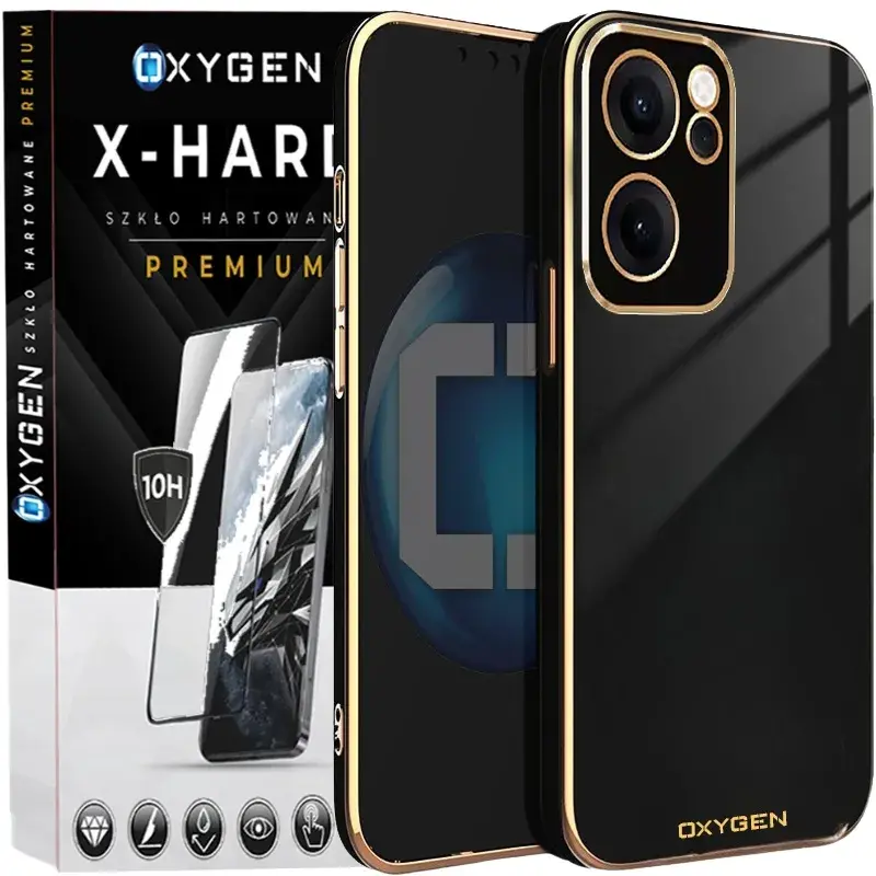 Etui na telefon Oppo Reno15 F FS Oxygen GLOW Czarne + Szkło Hartowane X-HARD