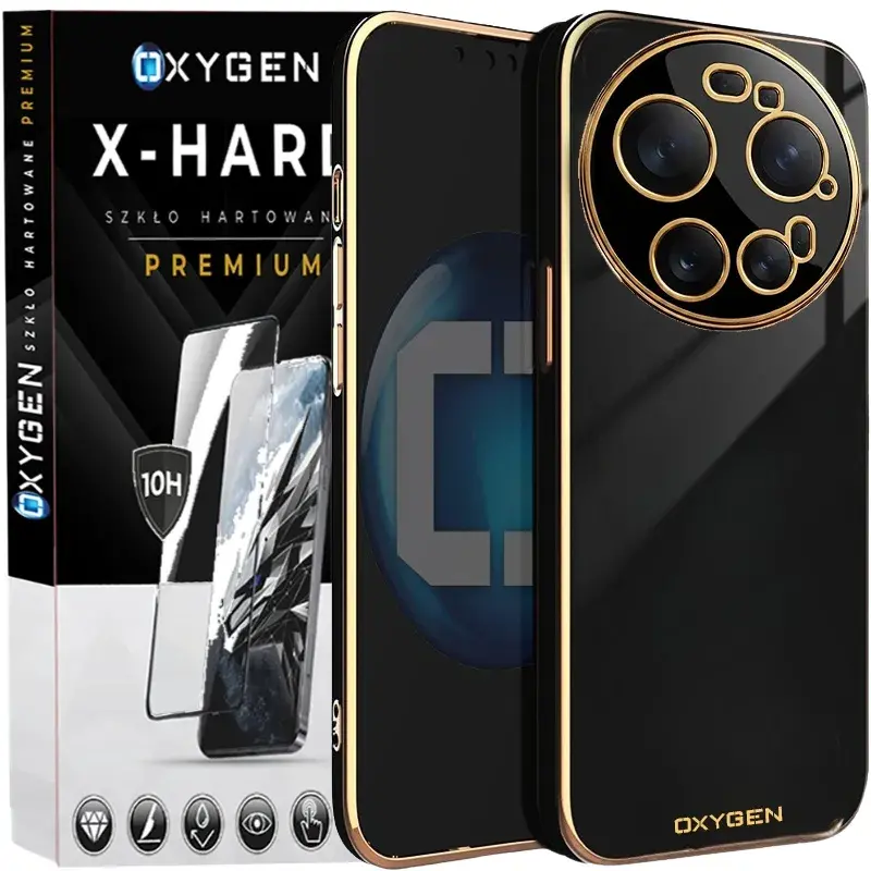 Etui na telefon Xiaomi 17 Ultra Oxygen GLOW Czarne + Szkło Hartowane X-HARD