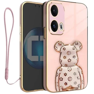 Etui na telefon Motorola Edge 50 Fusion Różowe Oxygen BeaR + Uchwyt + Smycz
