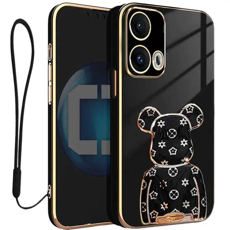 Etui na telefon Motorola Edge 50 Fusion Czarne Oxygen BeaR + Uchwyt + Smycz