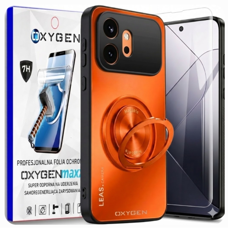 Etui na telefon Honor 600 Pomarańczowe Oxygen LeaS MAGSafe  + Super Folia