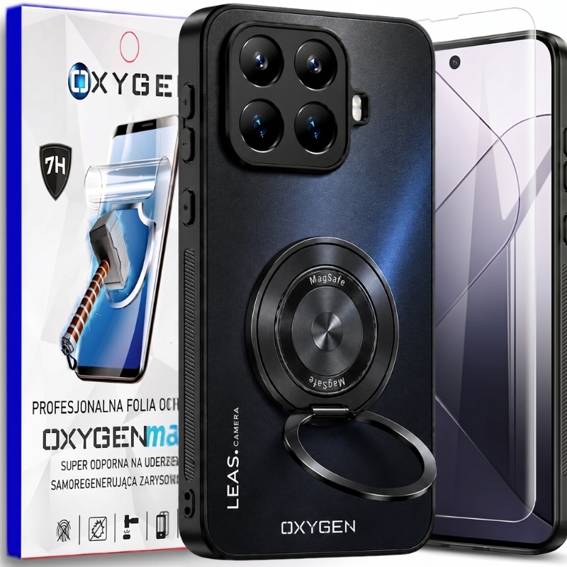 Etui na telefon Xiaomi 17T PRO Czarne Oxygen LeaS MAGSafe  + Super Folia