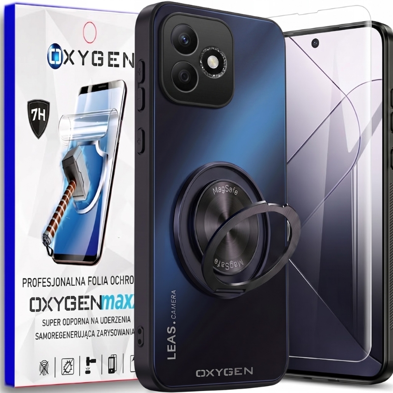 Etui na telefon Honor 600 Lite Czarne Oxygen LeaS MAGSafe  + Super Folia