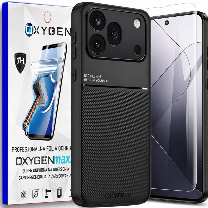 Etui na telefon Honor 600 Pro Czarne Oxygen IQS + Super Folia