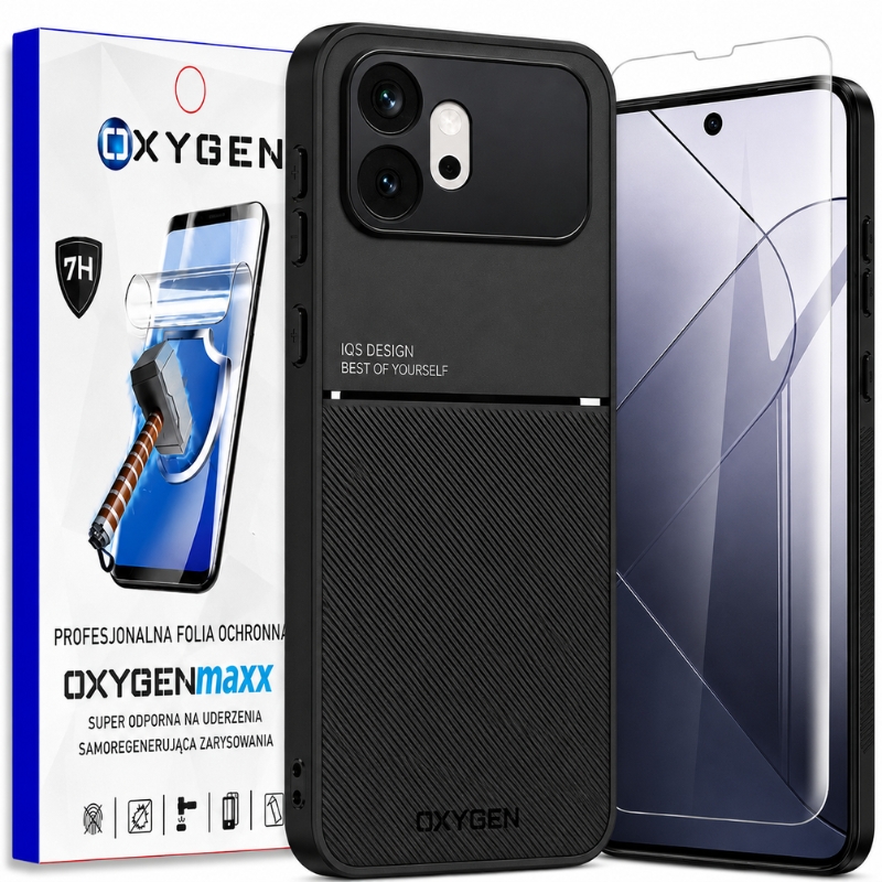 Etui na telefon Honor 600 Czarne Oxygen IQS + Super Folia