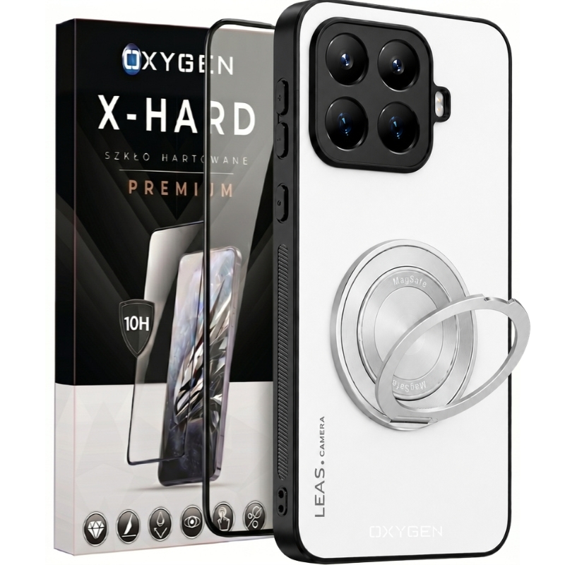Etui na telefon Xiaomi 17T Białe Oxygen LeaS MAGSafe  + Szkło Hartowane X-HARD