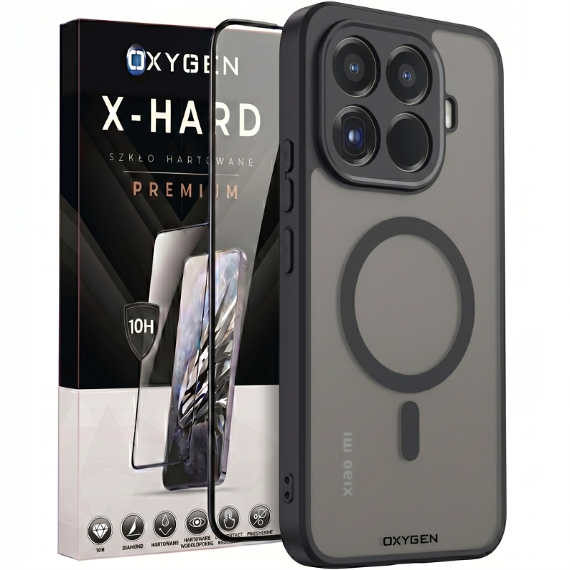 Etui na telefon Xiaomi 17T Pro Czarne Oxygen MAT MAGSafe + Szkło Hartowane X-HARD