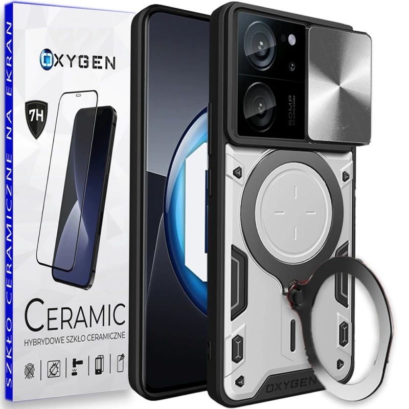 Etui na telefon Xiaomi 13T 13T PRO Oxygen RR Srebrne + Szkło Ceramiczne.jpg