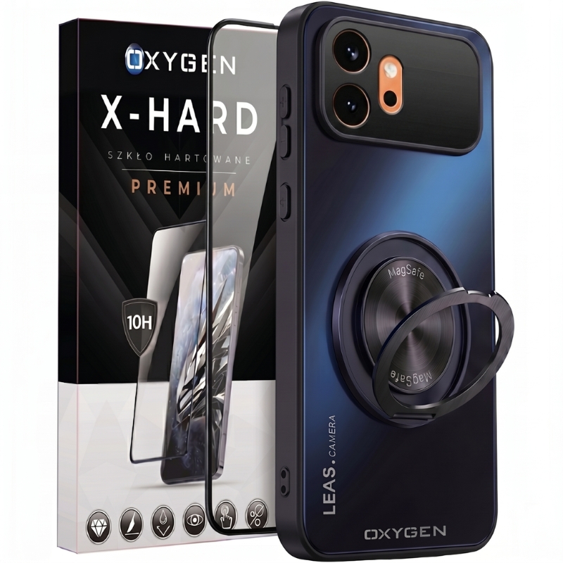 Etui na telefon Honor 600 Czarne Oxygen LeaS MAGSafe  + Szkło Hartowane X-HARD