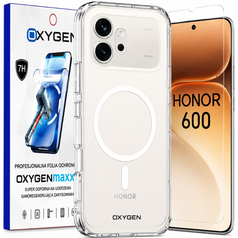 Etui na telefon Honor 600 Oxygen Pure MAGSafe Bezbarwne + Super Folia