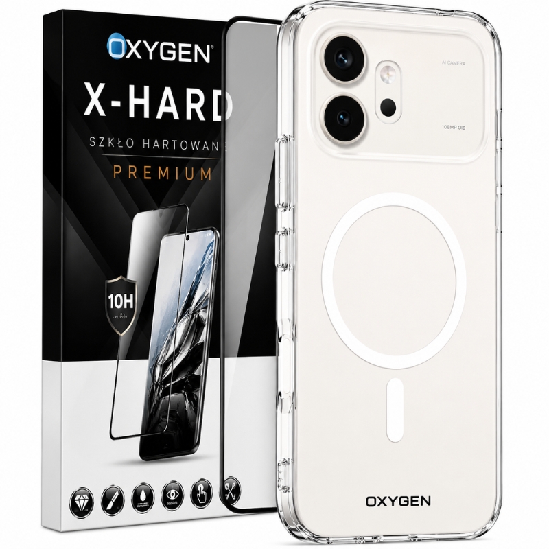 Etui na telefon Honor 600 Bezbarwne Oxygen Pure MAGSafe + Szkło Hartowane X-HARD