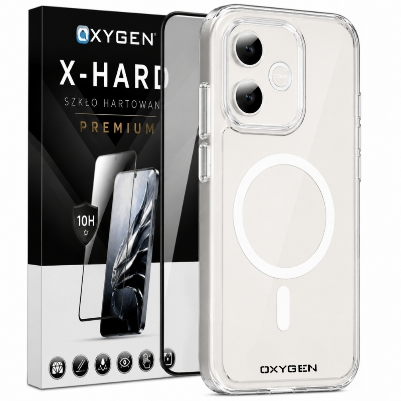 Etui na telefon Honor 600 Lite Bezbarwne Oxygen Pure MAGSafe + Szkło Hartowane X-HARD